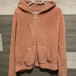 Oversized Teddy Zip up Blush Pink Sweater